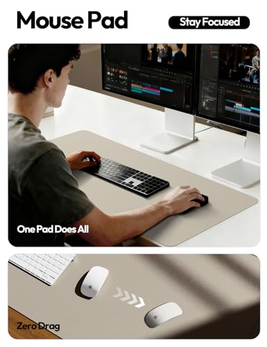 Image of YSAGi Leather Desk Pad Protector, Office Desk Mat, Large Mouse Pad, Non-Slip PU Leather Desk Blotter, Laptop Desk Pad, Waterproof Desk Writing Pad for Office and Home (Olive Beige, 23.6 inch x 13.8 inch)