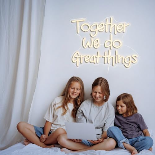 Image of Together We Do Great Things Neon Sign Dimmable Inspirational Neon Light Signs Wall Art Decor for School Home Office Positive Classroom Decor USB Neon Light 16.5 * 12.6 IN