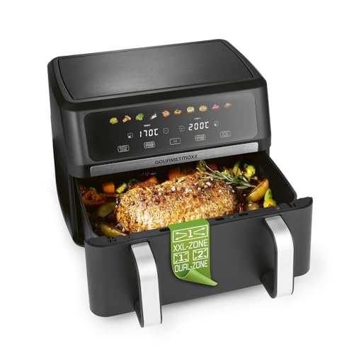 GOURMETmaxx Heißluftfritteuse AirGenius 10L | 2x5L Airfryer Vario-Kammer | Fritteuse mit 10 Programmen & Touchscreen | Heißluftfritteuse 2 Kammern | Heissluftfritteuse Doppelkammer für max. 8 Personen 1