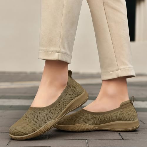 Image of LEDINEY Women's Flats Slip On Go Walk Shoes for Women Comfortable Walking Sneakers Knit Low Wedge Dressy Ballet Shoes Zapatos para Mujer