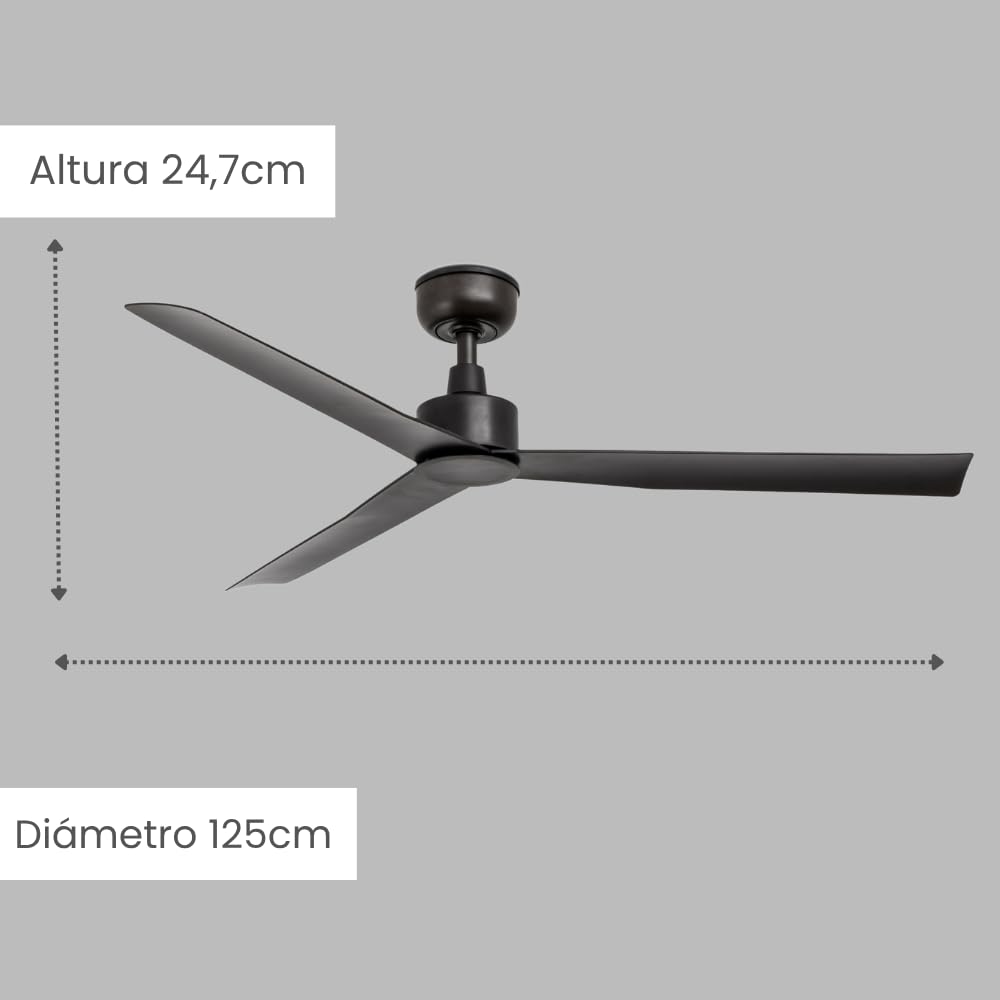 / RIVER/Ventilador de techo marrón para exterior sin luz Ø125 cm/Ultrasilencioso, bajo consumo, 6 Velocidades, mando a distancia con temporizador, verano-Invierno