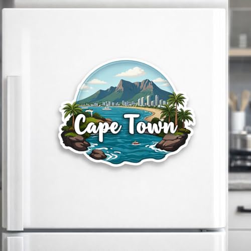 Image of Naxon Cape Town South Africa Theme Souvenir Wooden Fridge Magnet | Table Mountain & Coastal City Design 3x3 Inch Refrigerator Magnet for Kitchen & Home Decor | Travel Gift from Cape Town | Pack of 1