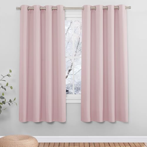 PONY DANCE Pink Girls Bedroom Curtains with Eyelet - Thermal Insulated & Energy Saving Curtains & Drapes for Nursery Kids, Window Treatment for Privacy, 2 Panels, 46 x 72 Inch