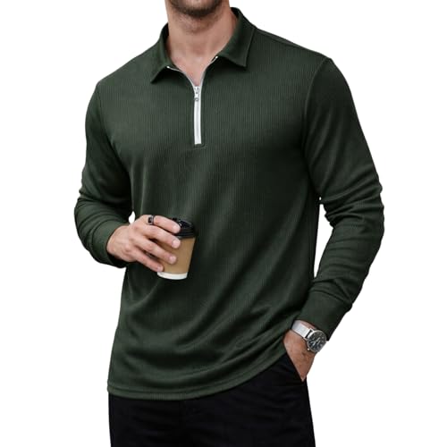 Image of Mack Jonney Men's Premium Ribbed Half-Zip Polo T-Shirt | Long Sleeve Soft Stretch Fabric | Stylish Casual & Smart Wear Top-M6783