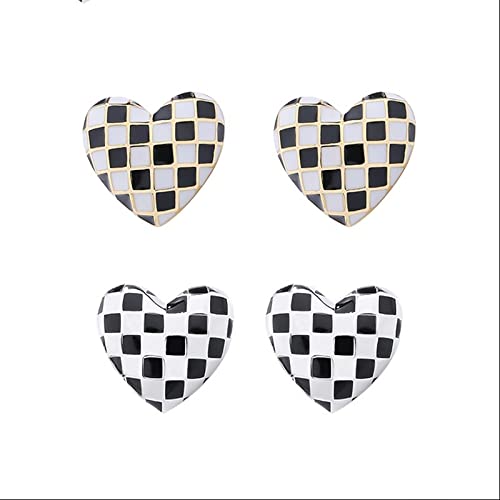 YCTTKDD Orecchini da Donna Orecchini a Bottone in Argento Sterling con Mosaico a Cuore Nero per Donna Nuovi Gioielli insoliti con Orecchini in Oro