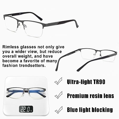 Image of Premium Half Rim Reading Glasses for Men Blue Light Blocking Reader Full Lens Magnifier Eyeglasses UV400 Protection