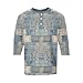 Mens Printed Comfortable Henley Shirts 3 Button Casual Loose Blouses Crew Neck 3/4 Sleeve Fashion Pullover Tops