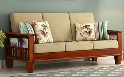Image of Sheesham Wood 2 Seater Sofa for Living Room Home || Solid Wood 2-Person Sofas Without Small Cushion Furniture for Guest Room Office (Teak Finish)