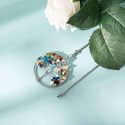 Image of LONGSHENG Colorful Stone Tree of Life Fan Pull Chain Fan Light Replacement Extender Pull Chain, Pack of 2