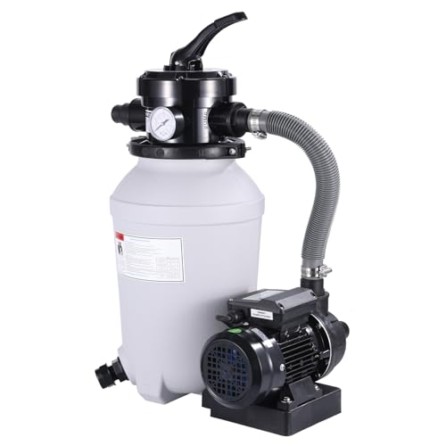 Sand Pool Filter Pumpe, Filter System 1/4 HP Pumpe Flow 250W für oberirdischen 8.000 l/h, Förderhöhe max. 8 m, Tankvolumen bis zu 13.6 kg Sand Pool Filter mit 4-Wege Ventil Schwimmbadpumpe