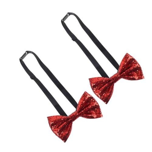 Veemoon Shiny Bow Ties for Graduations 2pcs Formal Glitter Bow Ties Pre-tied Pu Neck Bowties Red for Wedding Party