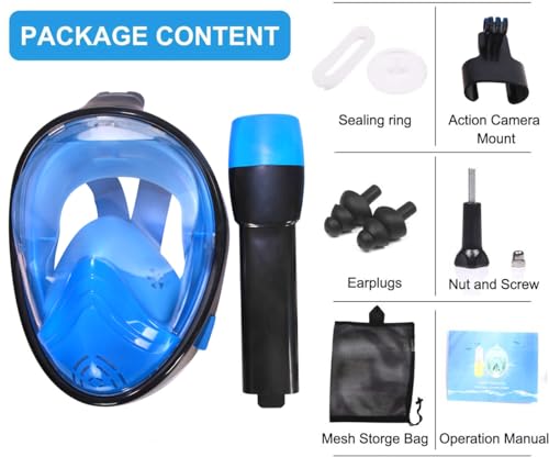 Wsobue Full Face Snorkel Mask,Diving Snorkeling Gear for Adults and Youth Action Camera Compatible Mask Anti-Fog Easy Draining Scuba Snorkeling Set (Black Green S/M) - Thumbnail 6