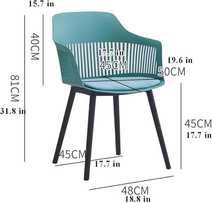 Image of Creative Peacock Blue Plastic Dining Chairs Set of 4 | Armrest Spindle Back Design | Plastic Shell and Legs | 1.47 Feet Seat Height | Dining Kitchen Cafe Restaurant Living Room Home Use