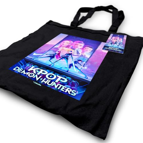Pyramid International K-Pop Demon Hunter (Key Art) Schwarze Einkaufstasche – wiederverwendbar, umweltfreundlich, für Shopping, Arbeit oder den täglichen Gebrauch