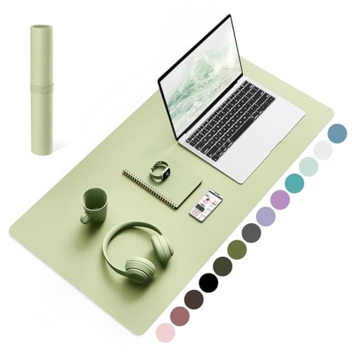 YSAGi Non-Slip Leather Desk Pad, Waterproof Laptop Computer Desk Keyboard Mat, Table Protector Blotter Mat, Large Mouse Pad for Office/Work/Home/Decor(Matcha Green, 31.5" x 15.7") Matcha Gre