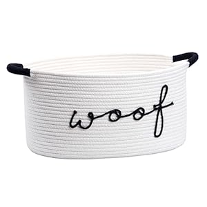 Woof Dog Toy Basket Woven Pet Baskets Storage Bin Box with Durable Handles, Pet Supplies Puppy Bins Perfect for Organizing Dog Toys Blankets and Accessories
