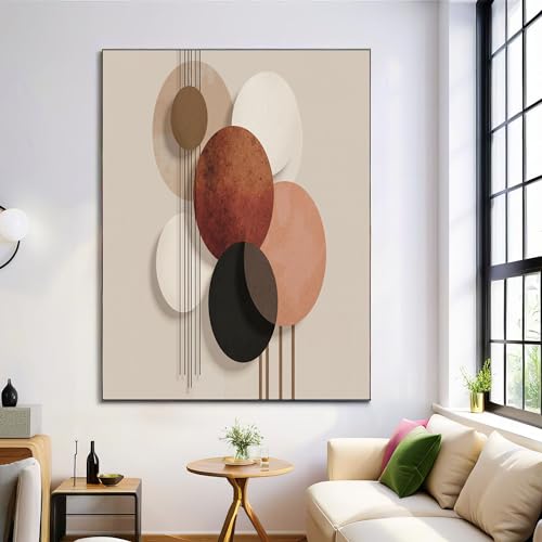 Impression sur toile de lignes cercles design minimaliste couleur de la terre 60x90cm sans cadre