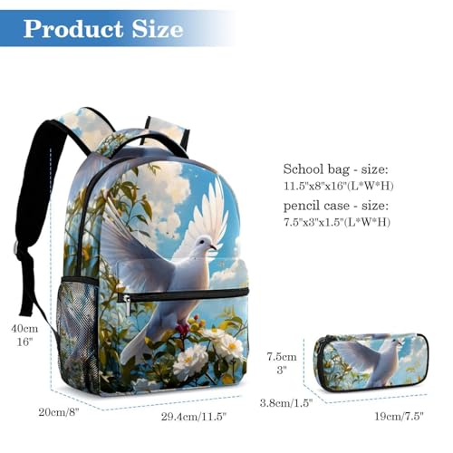Sacs d'école colombe et fleur fonctionnels : lot de 2 sacs à dos de jour confortables et légers - 2