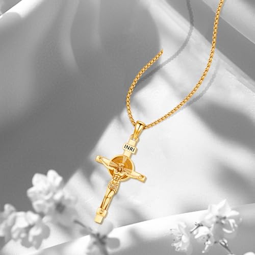 Crucifix Cross Necklace for Men Women, 925 Sterling Silver Catholic Jesus Cross Christian Jewelry Protection Amulet Pendant Necklace3