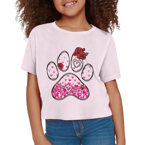 Image of Kids T Shirt Short Sleeve Crop Tops for Girls Summer Clothes Pullover Tees Shirt 5-14