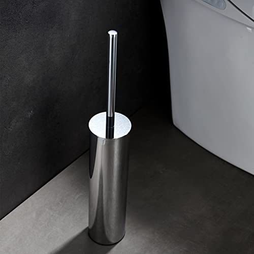 Image of Freestanding Luxury Toilet Brush 304 Stainless Steel Toilet Brush and Holder 19-Inches Tall Round Rust Resistant Anti-Odor and Easy to Clean with Polished Chrome Finished