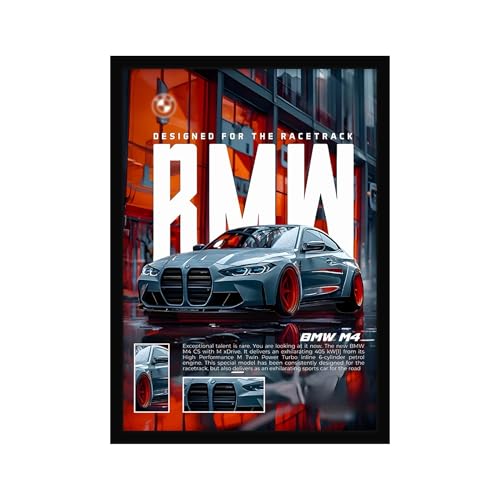Image of CodersParadise BMW M4 CS Blue Car Poster Frame | Premium A4 Framed Wall Art for Bedroom, Living Room, Gaming Setup & Office | Sports Car Theme Posters for Decor