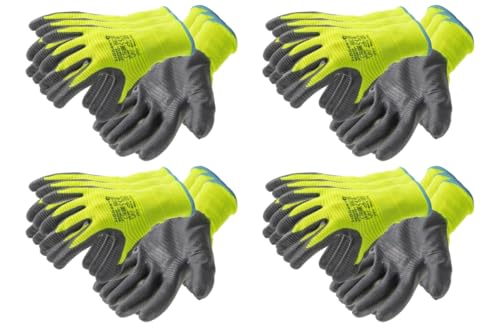 Högert Technik VECHTE Nitrilbeschichtete Schutzhandschuhe, grün/dgrau, Größe 9, 12 Paar/Packung, abriebfest, ideal für präzise Montage- und Wartungsarbeiten