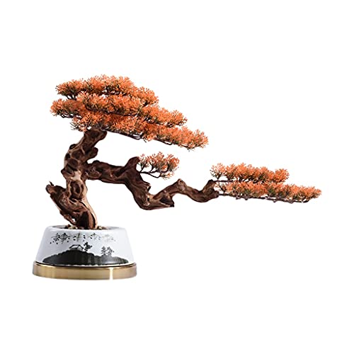 Sztuczne drzewko bonsai z symulowanymi jesiennymi liśćmi do domu i biura, roślina doniczkowa w ceramicznej doniczce
