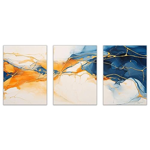SHYAMIC Abstract Canvas Wall Art, Naranja, azul Large Canvas Prints Abstract Picture Poster Wall Art for Living Room Bedroom Bathroom Wall Decor, Modern Artwork   20x30cmx3 Sin marco