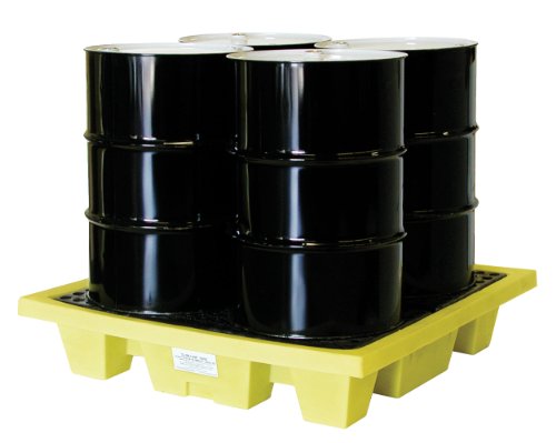 Enpac 5400-YE-D 4-Drum Poly-Slim-Line 6000 Poly-Spillpallet with Drain, 66 Gallons Spill Capacity, 54
