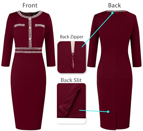Image of VFSHOW Womens Button Crew Neck Wear to Work Office Business Casual Church Party Slimming Fitted Bodycon Pencil Sheath Dress