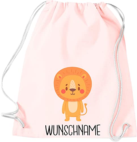 Kleckerliese Kinder Turnbeutel Schule Kindergarten Einschulung Rucksack Gymsack Tasche Sprüche Stoffbeutel mit Motiv Tiermotiv personalisiert Name Tiere Löwe, pastellrosa Cover
