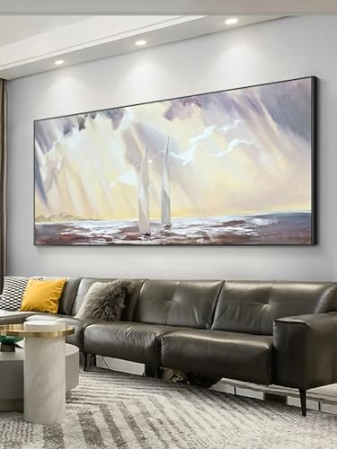 Peinture paysage marin voiliers océaniques abstraits 80x160