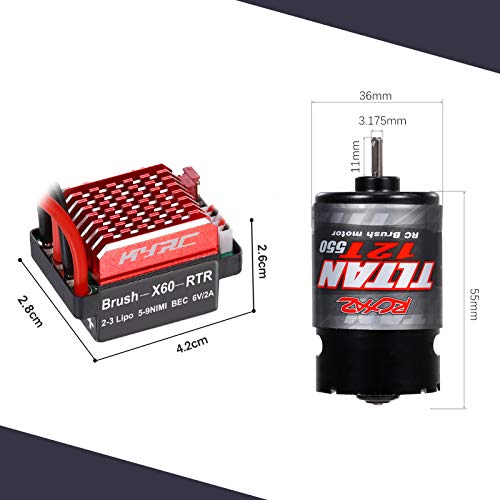 HUIOP RC Motor, 550 12T Brushed Motor with 60A/360A ESC Brushed Electric Speed Controller 6V/2A for Racing Car Truck Replacement for TRAX4 1/10