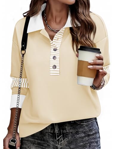 Zeagoo Ladies Sweatshirts Cute Fall Tops for Women 2025 Y2k Essentials Sweatshirt Fall Fashion Outfits 2025 Cream Color XL
