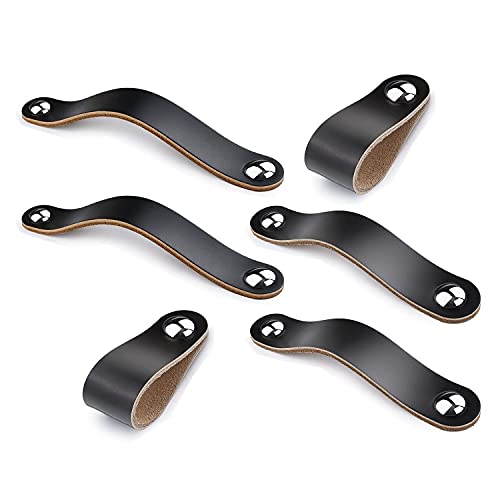 6 Pièces Poignée en Cuir pour Meuble, Poignées de Porte en Cuir PU Souple, Poignées de Garde-robe en Cuir avec Vis, pour Armoire Porte La commode Valise Etc. (Noir, 3 Tailles) thumbnail