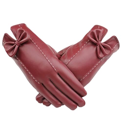 Guantes de piel sintética rojos para mujer con pantalla táctil y forro de terciopelo