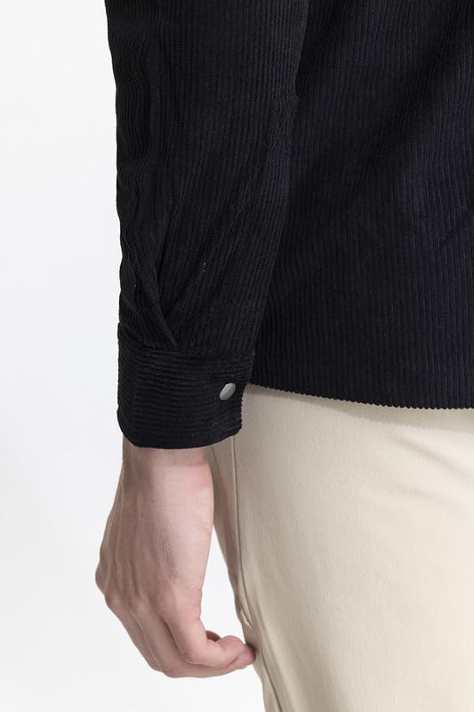 Image of SNITCH Men's Textured Overshirt | Casual Wear| College Holiday Streetwear Style | Cotton Spread Full Sleeve Relaxed Fit Black