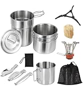 BeGrit Camping Cups Mugs Camping Pot Food Grade 304 Stainless Steel Outdoor Camp Cooking Cookware...