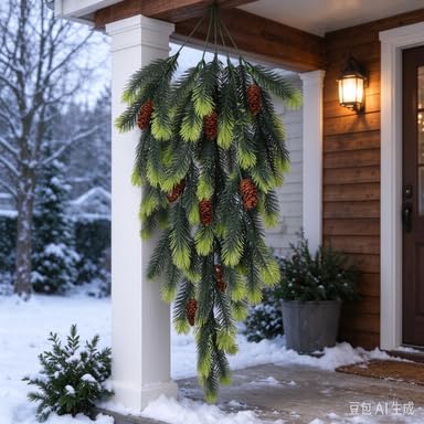 2 Pack 30" Artificial Pinecones Christmas Teardrop Swag for Front Door (Green) - image 6