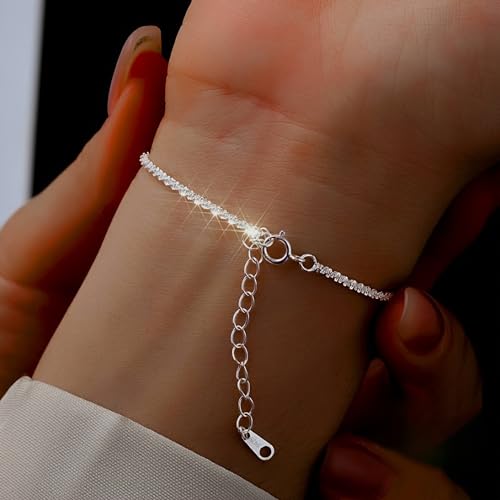 Dainty Shiny 925 Sterling Silver Bracelets for Women 14K Gold Plated Simple Twist Rope Chain Bracelet Minimalist Adjustable Link Charm Bracelet Jewelry Birthday Gifts for Mom3