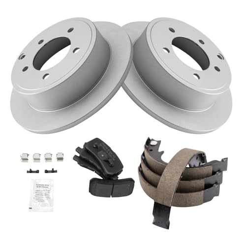 Image of TRQ Rear Brake Pad and Rotor Set Semi Metallic Coated Rotors Parking Shoe Compatible with 2009-2014 Mitsubishi Lancer