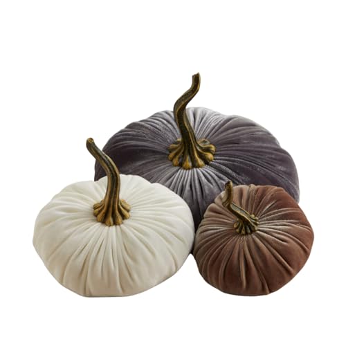 Velvet pumpkins set of 3 - assorted sizes for fall decor