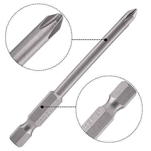 Image of Saiper 8pcs Magnetic Phillips Screwdriver Set Bits 75mm / 3-Inch Length | 1 /4 Inch Hex Shank Cross Head Screw Driver Bit S2 Steel PH0 /PH1 /PH2