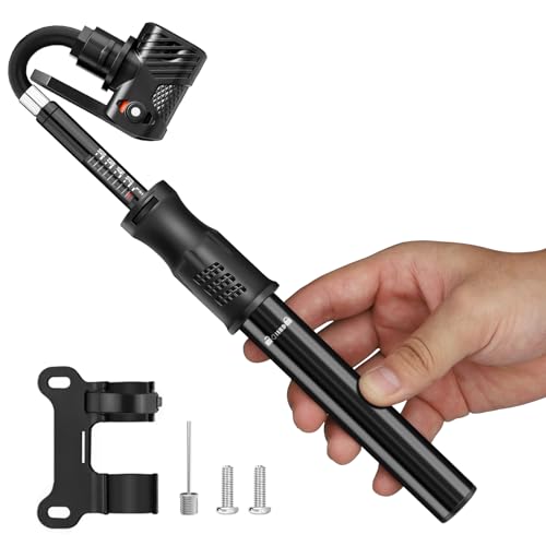 Diyife Pompe a Velo Avec Manometre, Mini Petite Pompe à Main, 100Psi, Portable Gonfleur Velo, Double Soupape, Tuyau En Tpu, Avec Une Aiguille, Convient Pour...