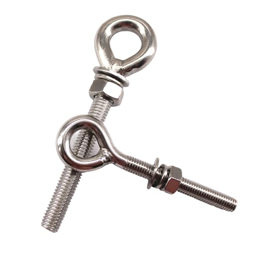 Image of 2 Pack Eye Bolt Ringbolt 304 Stainless Steel Long Shank Closed Ring Eyelet Screws Eyebolt with Washer and Nut for Yacht Boat Marine Yoga Hammock M16