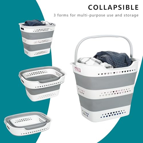 Large Collapsible Laundry Baskets for Dirty Clothes, Plastic Laundry Hamper for Dorm Bedroom Blankets, 43L Foldable Clothes Hamper for Laundry, Space Saving Pop-Up Storage Container/Organizer - Image 5