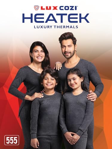 Image of Lux Cozi HEATEK Girl's Black Melange Round Neck Full Sleeves Thermal Top and Bottom Set | Thermal Set for Girls | Style - 555