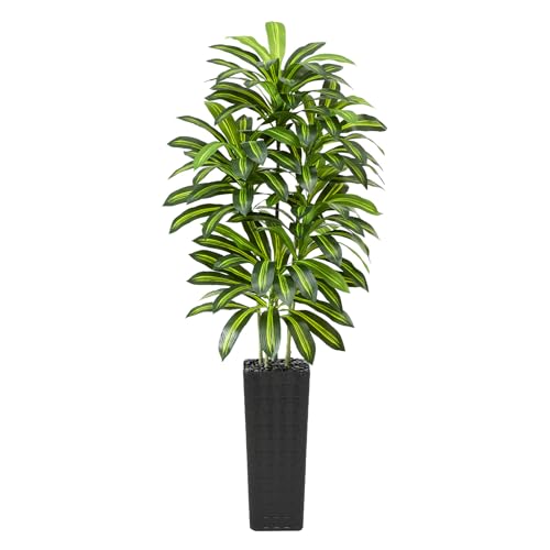 Image of Artificial Dracaena Tree Indoor, 7FT Tall Fake Floor Plants with Black Planter & Pebbles, Faux Silk Yucca Tree for Home Office Living Room Bedroom Farmhouse Modern Outdoor Topiary Tree