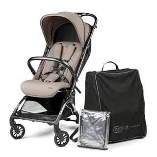 PEG Passeggino Leggero Volo con Parapioggia, per Aereo, Compatto, Omologato per Cappelliera, Misure Bagaglio a Mano, Adatto dalla Nascita fino a 22 kg, Include Borsa da Viaggio, Misty Beige